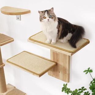 Cat Jumping Platform, Cat Wall Shelf, Cat Nest, Cat Hammock, Wooden Wall-Mounted Sisal Mat, Two-Layer Wall-Mounted Cat Perching Platform