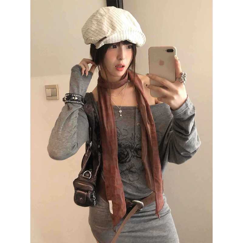 复古格纹薄款长条丝巾女小众高级感亚麻小围巾百搭系脖领巾飘带潮|undefined