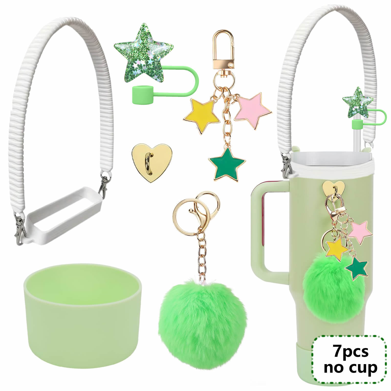7pcs taza Stanley cuerda de mano colgante de silicona flor tapa de pajita bola de felpa colgante de copa cadena de taza de color