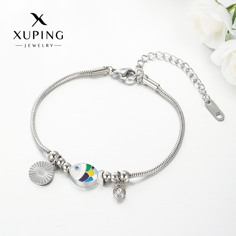 Xuping nueva moda simple de acero inoxidable chapado pulsera de pez blanco nicho personalidad joyas de mano al por mayor