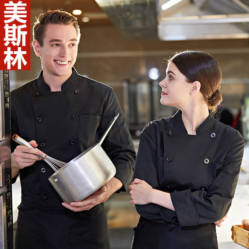 Men's Autumn/Winter Restaurant Chef Uniform for Restaurants, Hotels, Diners, and Hot Pot Restaurants - Large and Extra-Large Size Chef Clothes
