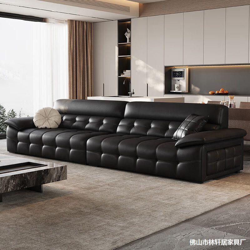 Living Room Minimalist Small Apartment Straight-Row Modern Leather Art Cowhide Italian Minimalist Lawrence Eco-Leather Sofa