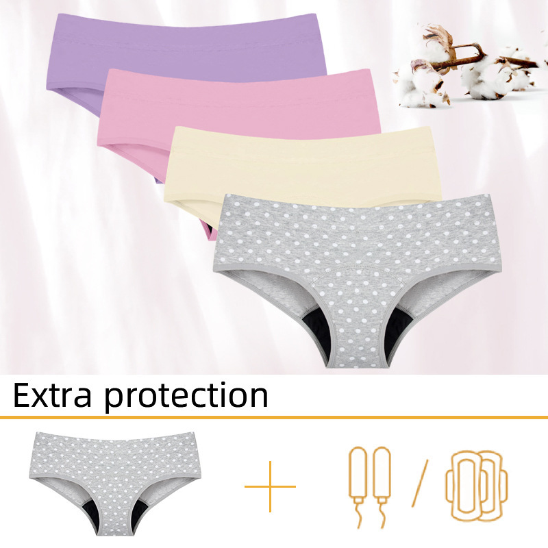 Cross-border Amazon Aliexpress European and American Printed Gray Leakproof Menstrual Panties 4-layer Cotton Women's Menstrual Period