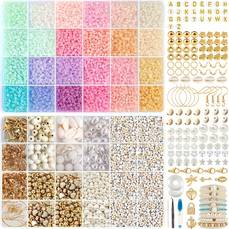 2 Boxes of 3mm Seed Beads in 24 Colors, 10000Pcs Bracelet Kit, DIY Rice Beads Elastic Cord Beading Set 2 Boxes of 3mm Seed Beads in 24 Colors, 10000Pcs Bracelet Kit, DIY Rice Beads Elastic Cord Beading Set