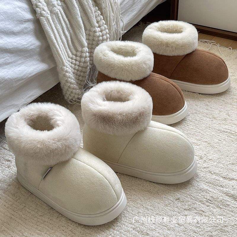 Winter Cotton Slippers for Women, Large Size, Thickened Snow Boots, Warm and Velvet, High-Top, Non-Slip, Thick-Soled, Couple Style for Going Out