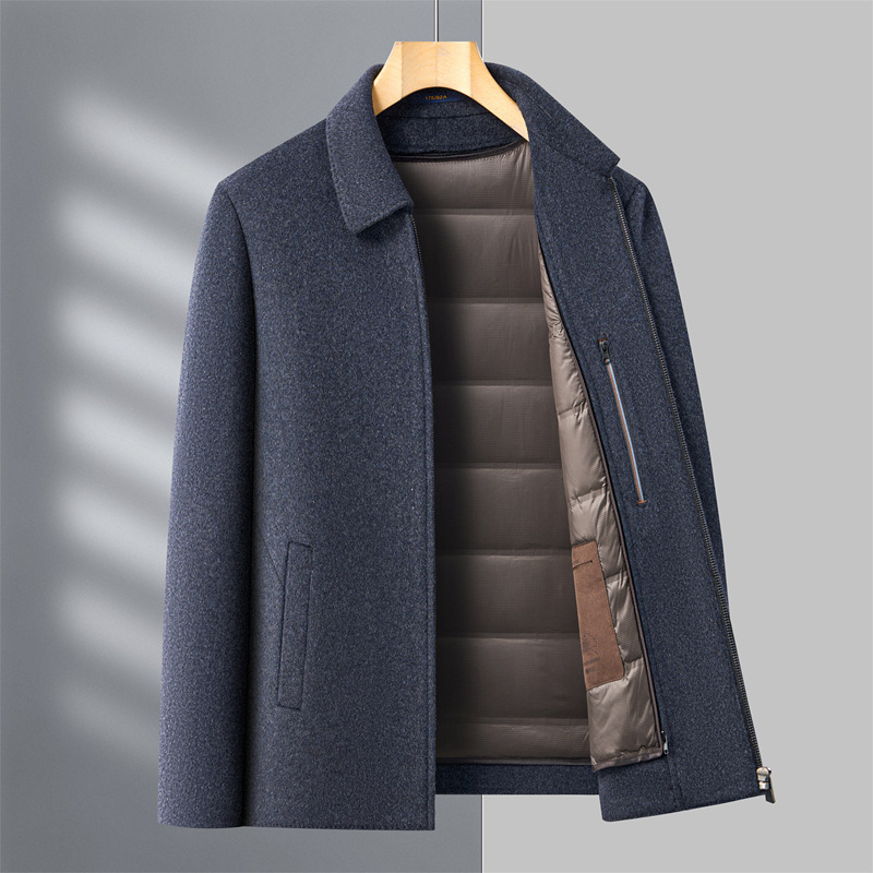 [Detachable down Liner] New Lapel Wool Jacket for Autumn and Winter Fleece-Lined, Thickeneded and Warm Double-Sided Woolen Jacket