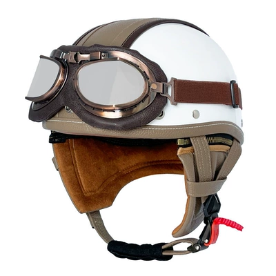 Electric Vehicle Light Scoop Helmet Adult | Motosiklet kaskı (dəbilqə) - bright-white-coffee-leather-copper-mirror-silver-surface-s