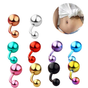European and American cross-border stainless steel puncture navel ring electroplating multi-color navel nail double ball navel buckle navel ring jewelry wholesale
