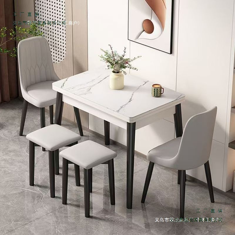Slate Folding Telescopic Dining Table Dining Table and Chairs Modern Combination Small Apartment Simple Household Solid Wood Table Dining Table Universal