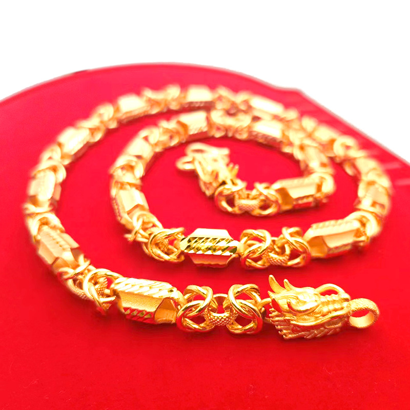Vintage Hexagonal Dragon Bone Chain Gold Plated Brass Necklace_voghion.com