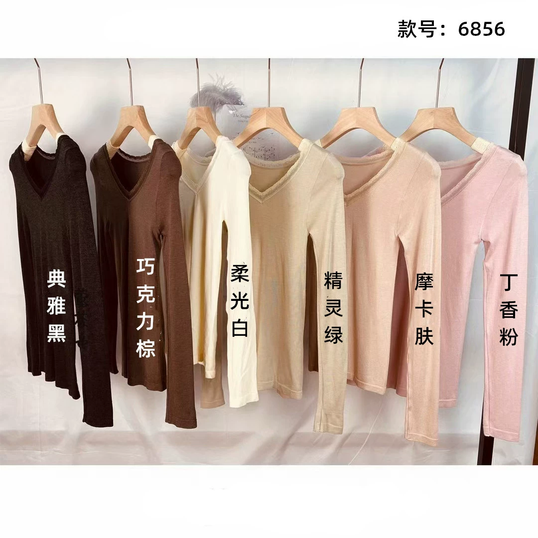 Light and thin keep warm base body-friendly cashmere long-sleeve, 6856v, V-neckline