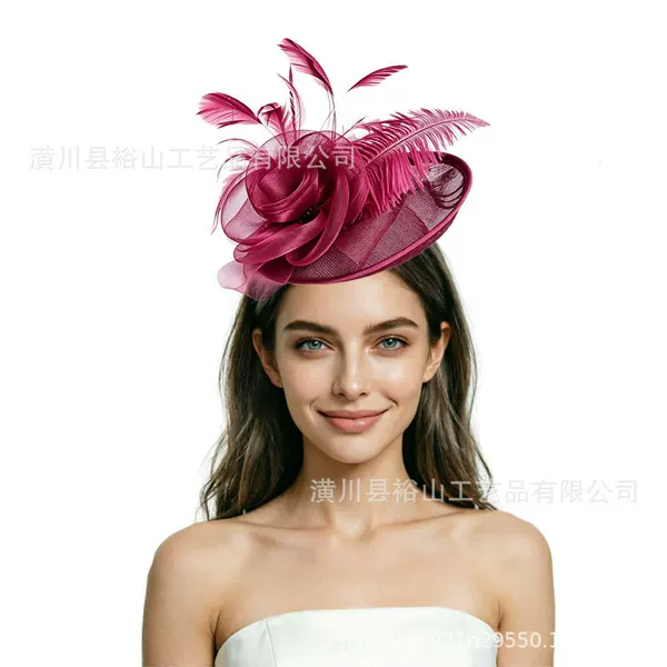 Amazon European and American Linen Feather Hat Bridal Wedding Headpiece Party Ball Hairpin Headband Horse Racing Festival Hair Accessory