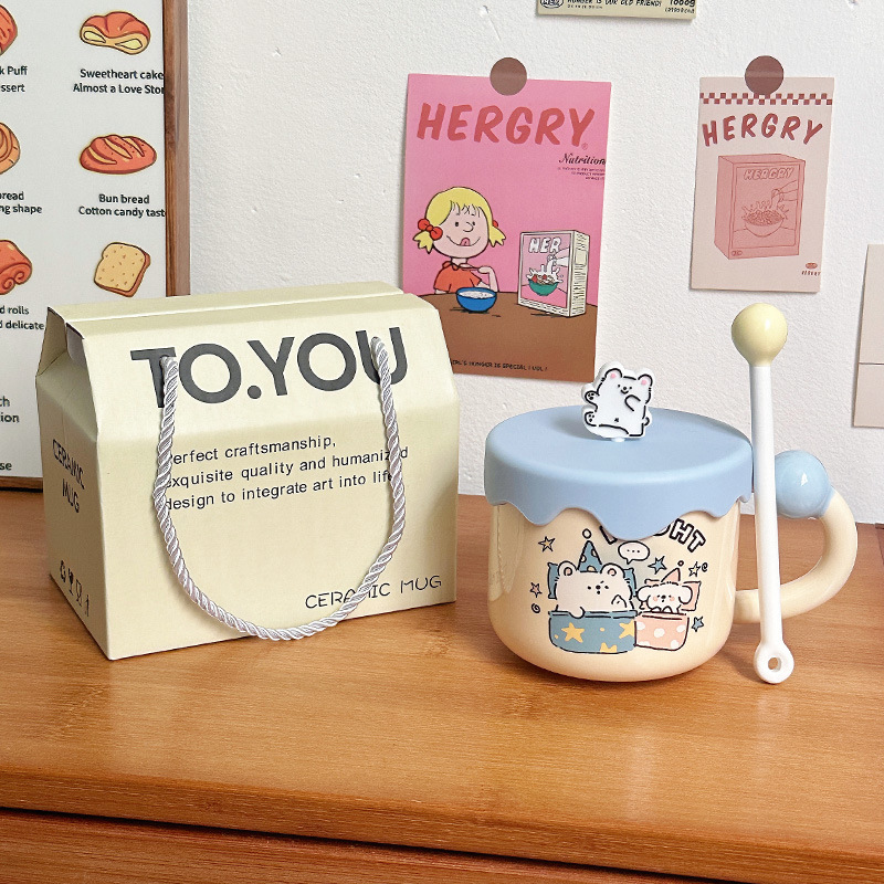 Líneas lindas para cachorros tazas de agua de cumpleaños regalo de mano tazas de cerámica de oficina tazas de café con tapa tazas de pareja