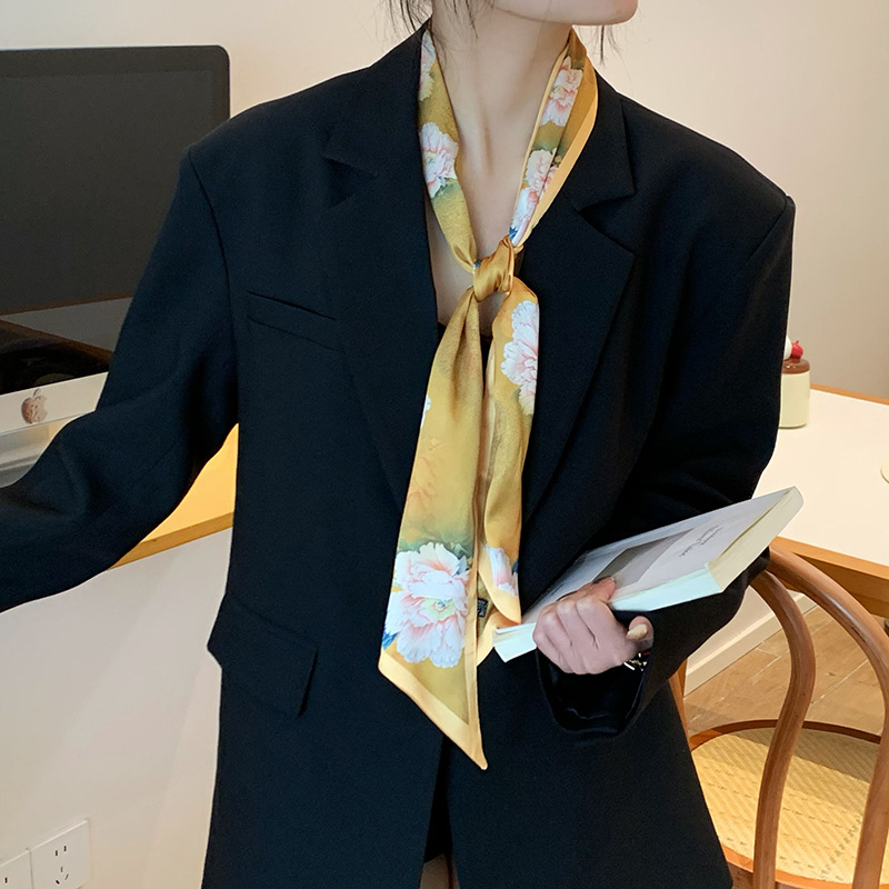 Bufanda de seda para mujer, tira larga, camisa a juego de moda de alta gama, bufanda estrecha, cinturón para el cabello atado, cinturón de cinta de bolsa atada de todo fósforo