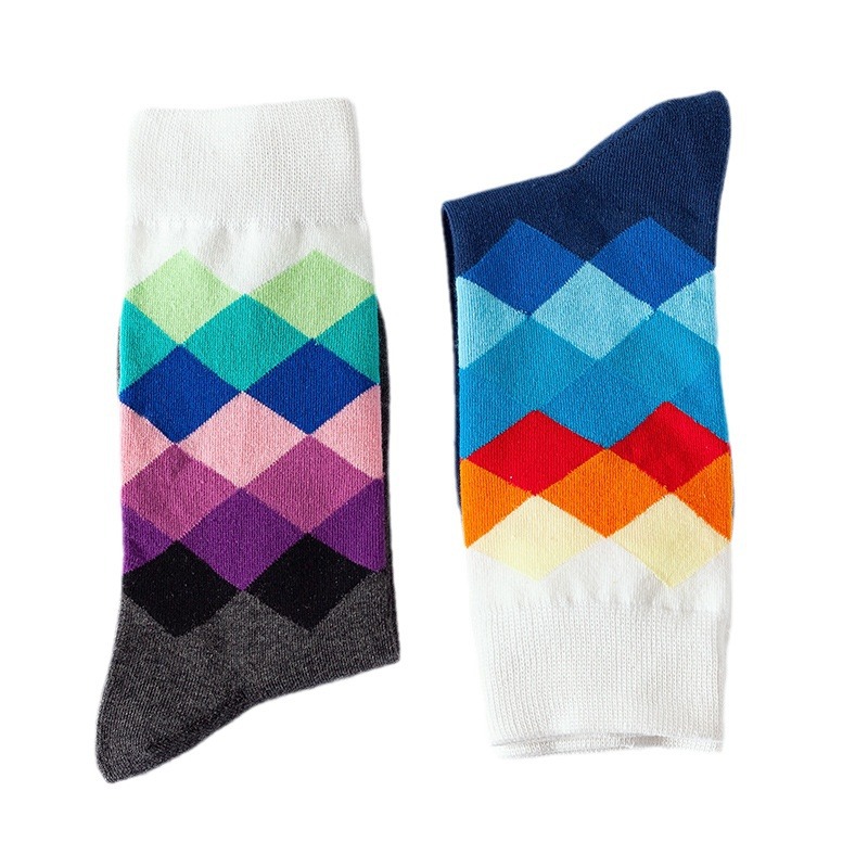 Chaussettes mi-mollet style Ins 2025d pour femme, motif losanges, tendance, unisexes, pour homme_voghion.com