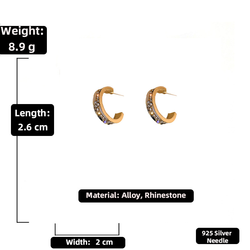 Mode Geometrische C-förmige Strassohrringe Weibliche Legierungsohrringe Großhandel display picture 1