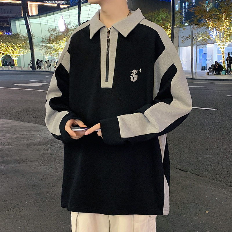 Polo-Shirt-Pullover mit halbem Reißverschluss für Herren, Übergröße, Trendig, Locker geschnitten, High-Street-Style, Stilvoll und lässig_voghion.com