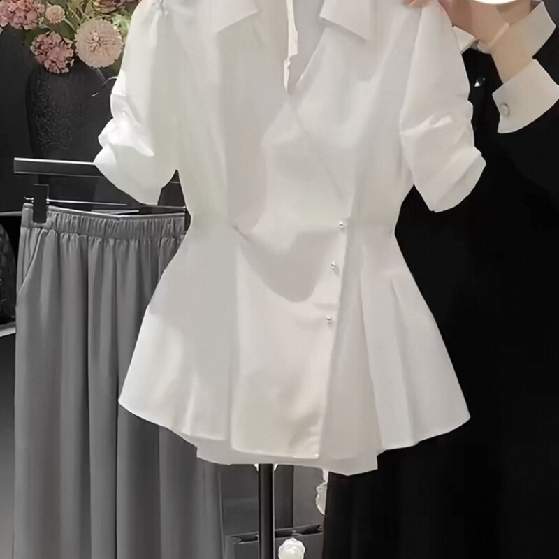 High-End French-Style Puff Short-Sleeve Slimming Shirt, New Summer Fashion 2026 Waist-Cinching Blouse High-End French-Style Puff Short-Sleeve Slimming Shirt, New Summer Fashion 2026 Waist-Cinching Blouse
