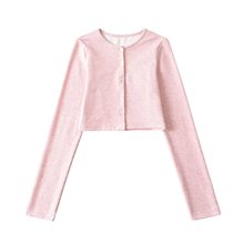 2520-欧美风时尚圆领百搭长袖T恤开衫女2025新款性感修身打底上衣