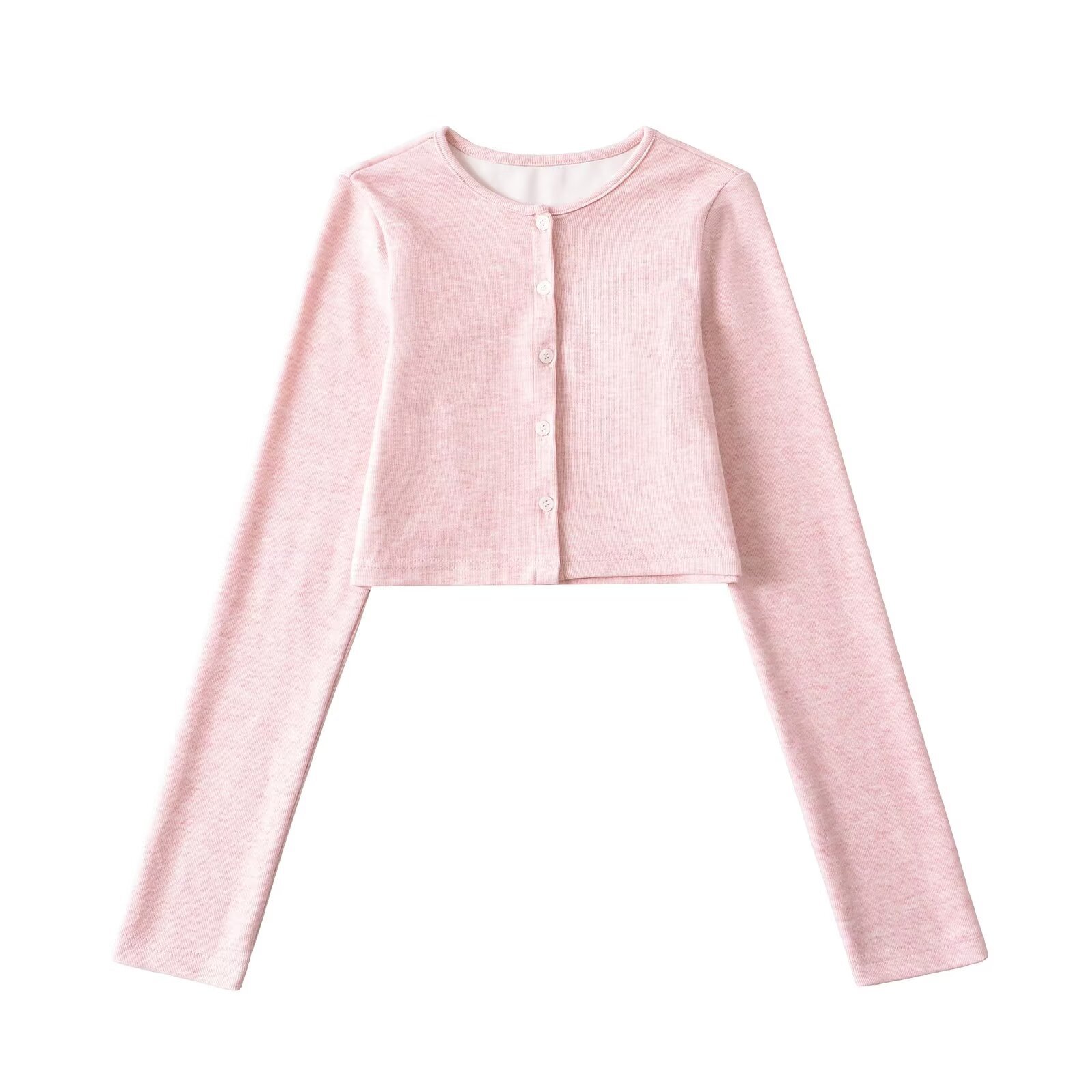 2520-欧美风时尚圆领百搭长袖T恤开衫女2025新款性感修身打底上衣