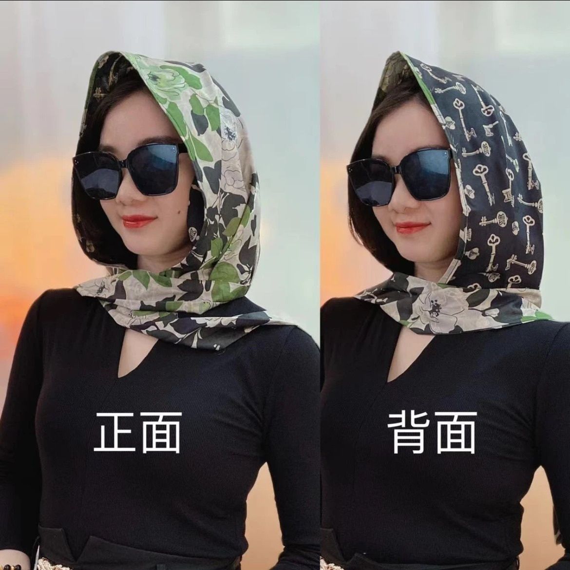 Rib Satin Silk Scarf Hat Fashion All-match Flower Rose Scarf Scarf Sunscreen Hiding Headscarf Spring and Summer Outdoor Travel Photoshoot