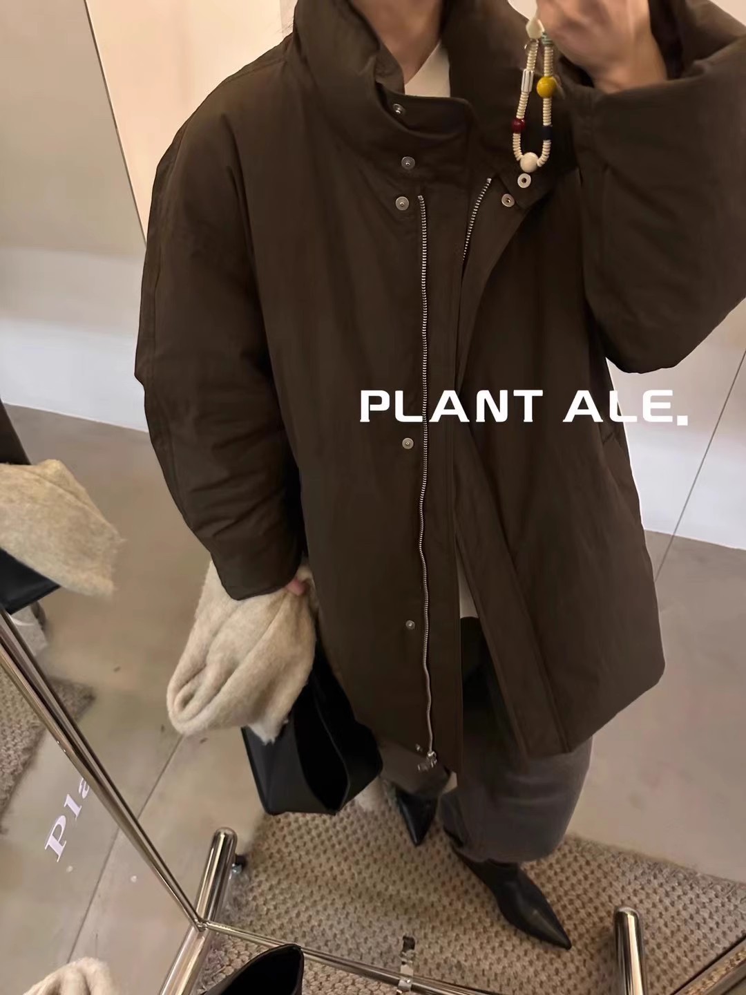 8033 스탠드 칼라 캐주얼 구스 다운 재킷 - 브라운