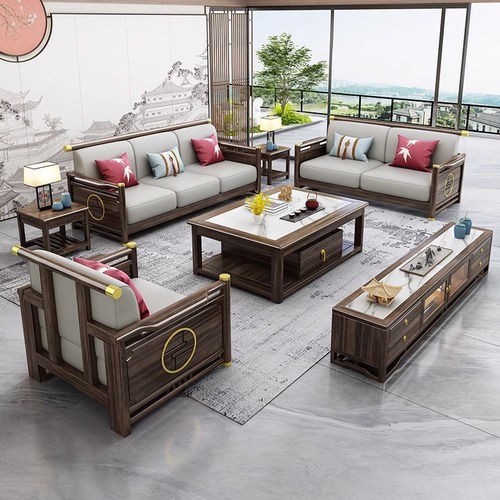 New Chinese style solid wood sofa furniture ebony wood modern light luxury copper decoration villa size living room sofa