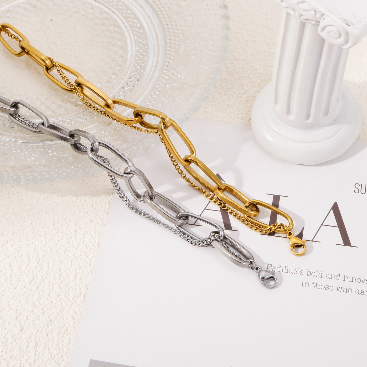 Women's Gender Real Gold Plated Geometric 316 Stainless Steel Streetwear Waterproof Non Tarnish 316 Stainless Steel Chain Bracelet