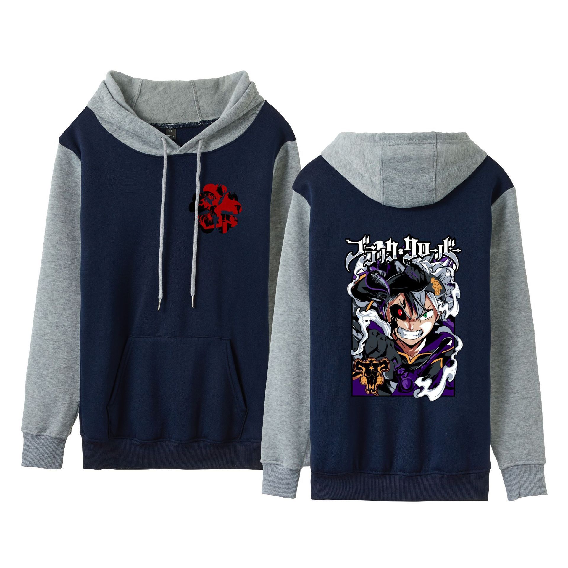 Trébol de cuatro hojas negro Black Clover suéter de pareja de talla grande para hombres y mujeres sudadera con capucha de contraste con capucha