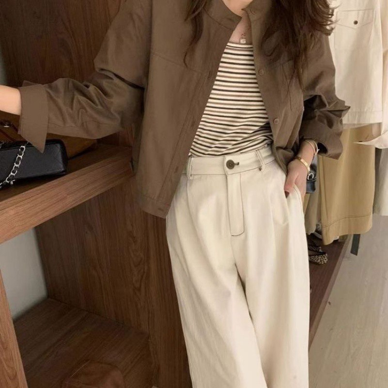 日雑風復古工装シャツコート女性春秋デザイン感の短い外着上着韓国版カーディガンシャツブーム|undefined