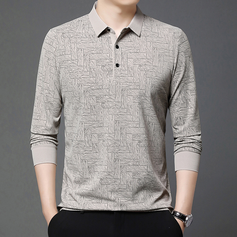 New Autumn Long Sleeve Polo Shirt Men's T-Shirt Casual Fashion Printed Trend All-match Lapel Men's T-shirt Business