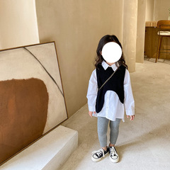 女童春秋裝學院風襯衫長袖兒童童裝背心馬甲女襯衣兩件套上衣0053