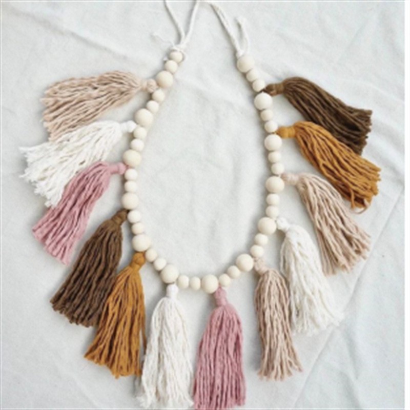 Decoración Colgante de Pared Tejida con Cuentas de Madera, Estilo Nórdico, con Borlas y Pompones, Juego Completo, 2026