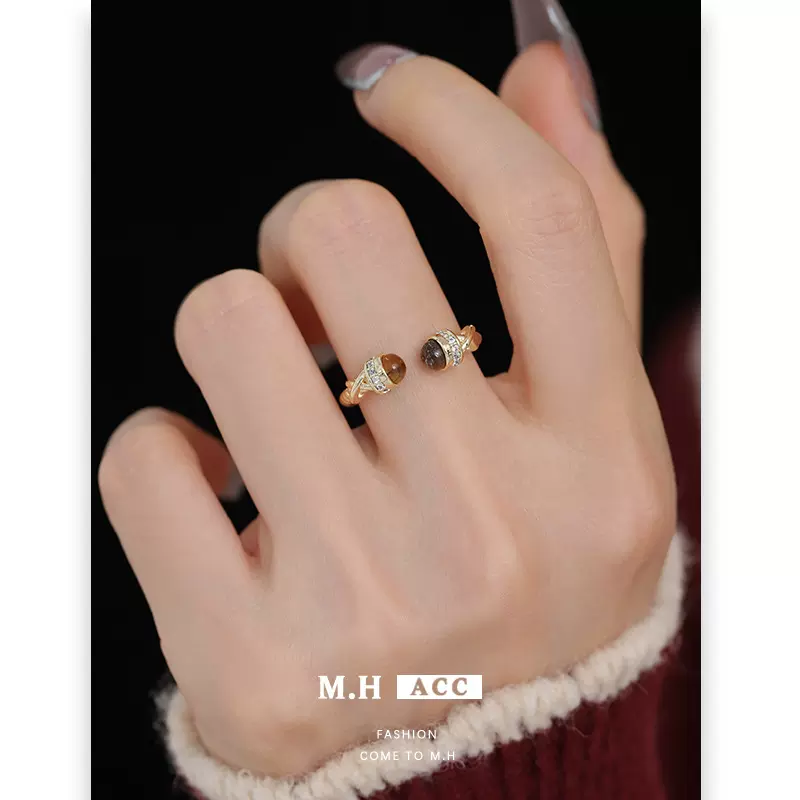 美拉德虎眼石戒指女高级感气质时尚精致百搭中古个性轻奢独特戒指