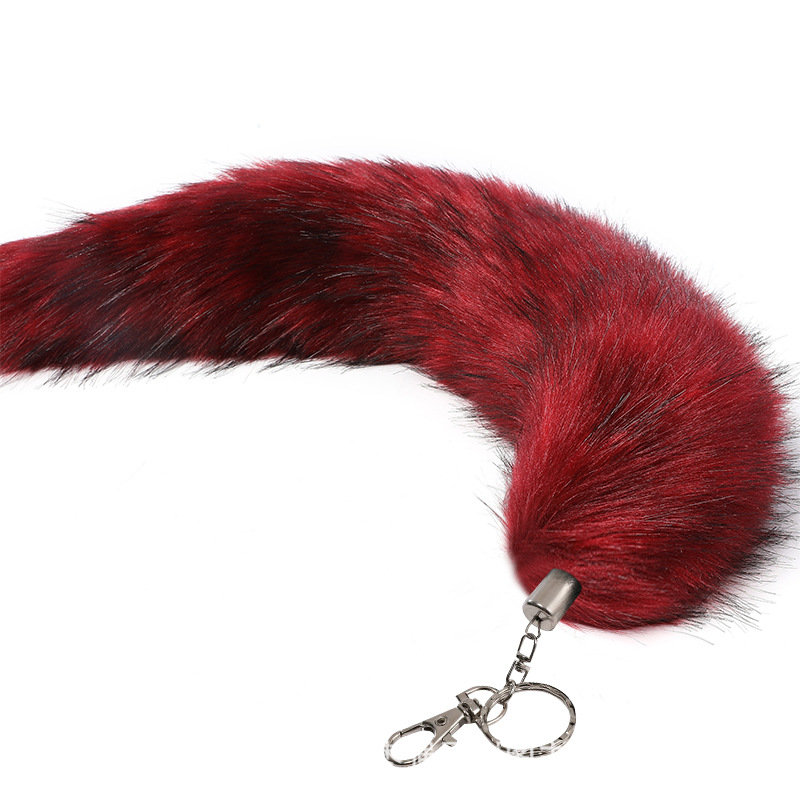 LLavero de cola de zorro de gran tamaño colgante de las mujeres llavero de coche bolsa colgante de piel real