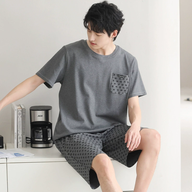 Cotton summer pijama, men's set, thin shorts for leisure, 100% cotton, with short sleeve, simple and elegant design