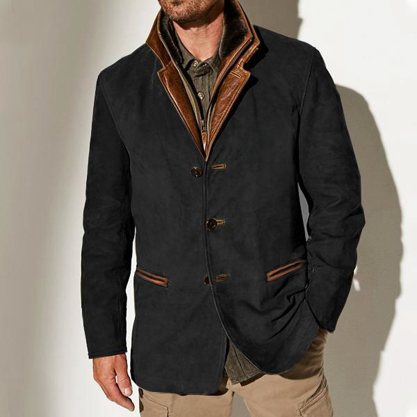 Cross-border Spring/Summer New Men's European and American Style Vintage Jacket Men's Casual Outerwear Lapel Workwear Patchwork Contrasting Color Top