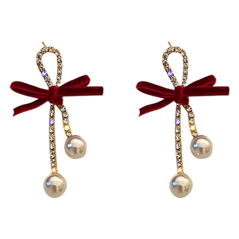 Pendientes de pétalos de rosa rojos, estilo chino festivo para Año Nuevo o Festival de Primavera