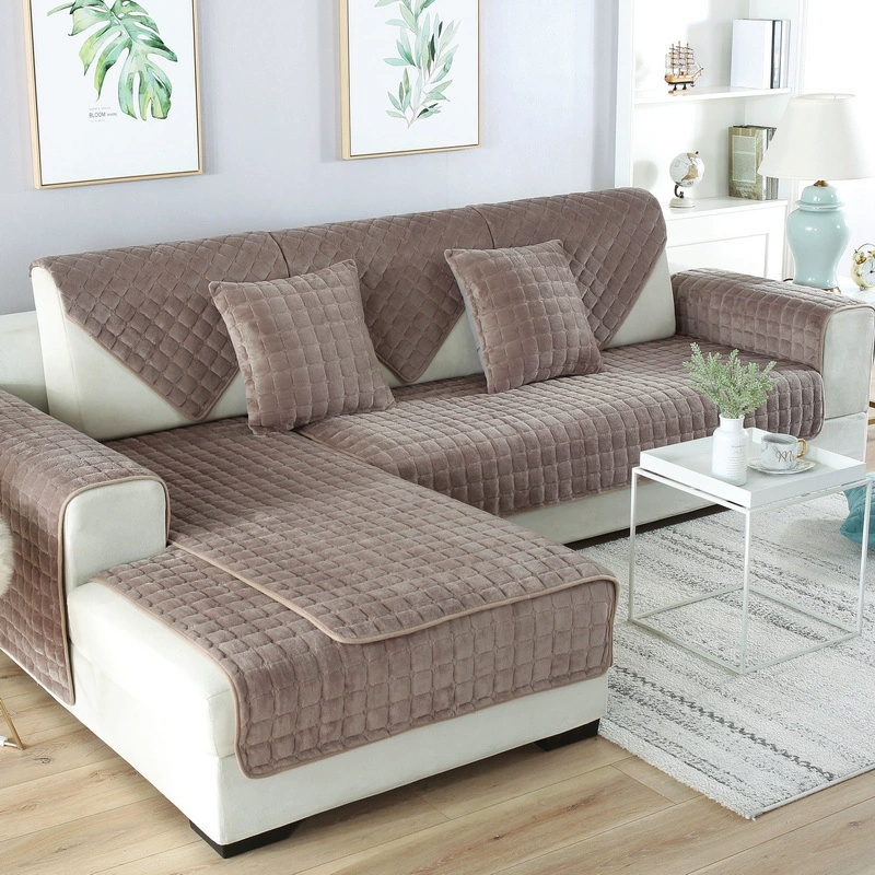Flannel Plush Sofa Cover, Increased Thickness Non-Slip, Cushion & Pillowcase Options, 70–110 cm