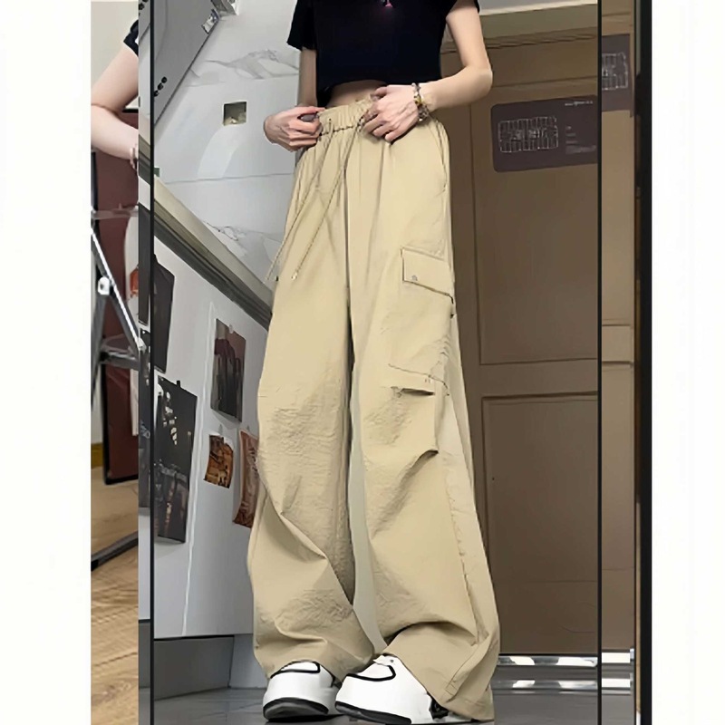 美式复古工装裤女2025春秋高腰直筒阔腿裤设计感宽松休闲拖地长裤|undefined