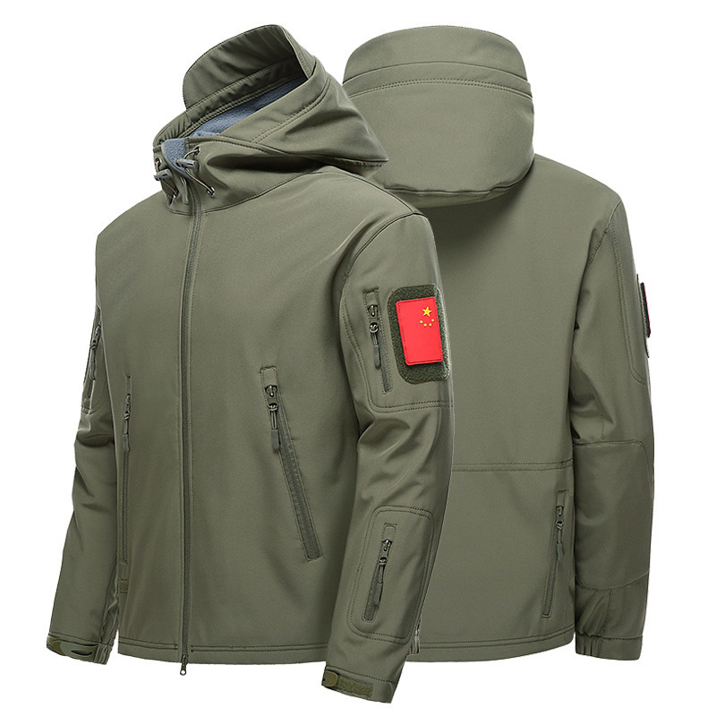 Autumn and Winter Outdoor Tactical Soft Shell Jacket Men's Fleece-Lined Thickened Handsome Tough Guy Waterproof Breathable Mountaineering Jacket