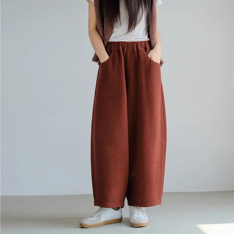 2026 Winter New Style Soft and Comfortable Wool Cotton Fleece Fluffy Elastic Waistband Loose Versatile Carrot Pants 2026 Winter New Style Soft and Comfortable Wool Cotton Fleece Fluffy Elastic Waistband Loose Versatile Carrot Pants