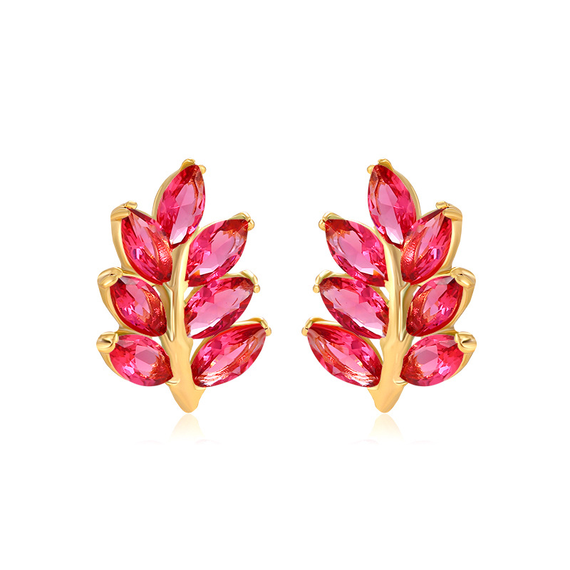 Pendientes de Hoja con Gemas Artificiales Coloridas de Xuping Jewelry para Mujer, Pendientes de Lujo Ligero y Modernos con Baño de Oro de 24K y Diseño de Espigas de Trigo