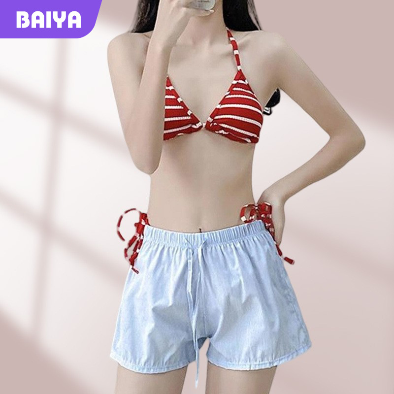 Verano Sanya Seaside sexy halter bikini pantalones cortos de cintura alta aguas termales playa traje de baño puro deseo mujeres al por mayor