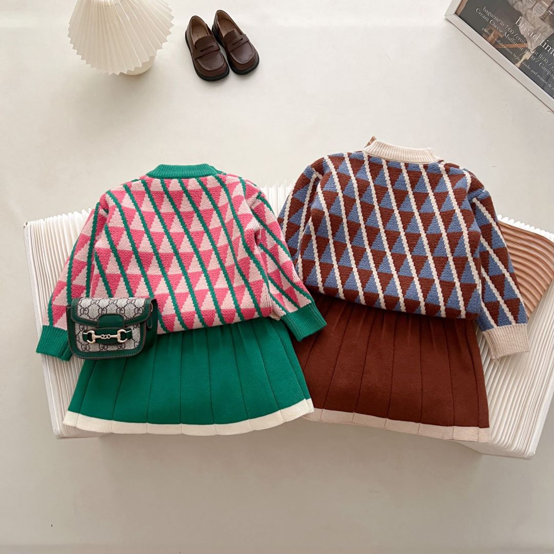 JINYONG – pull-over pour fille, ensemble deux pièces, haut tricoté, jupe courte, pour bébé, petite fille, automne/hiver, 2023_voghion.com