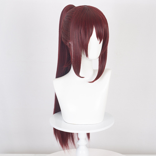 Cardamom Puella Magi Madoka Magica Sakura Kyoko cosplay dark red wig tiger mouth clip single ponytail