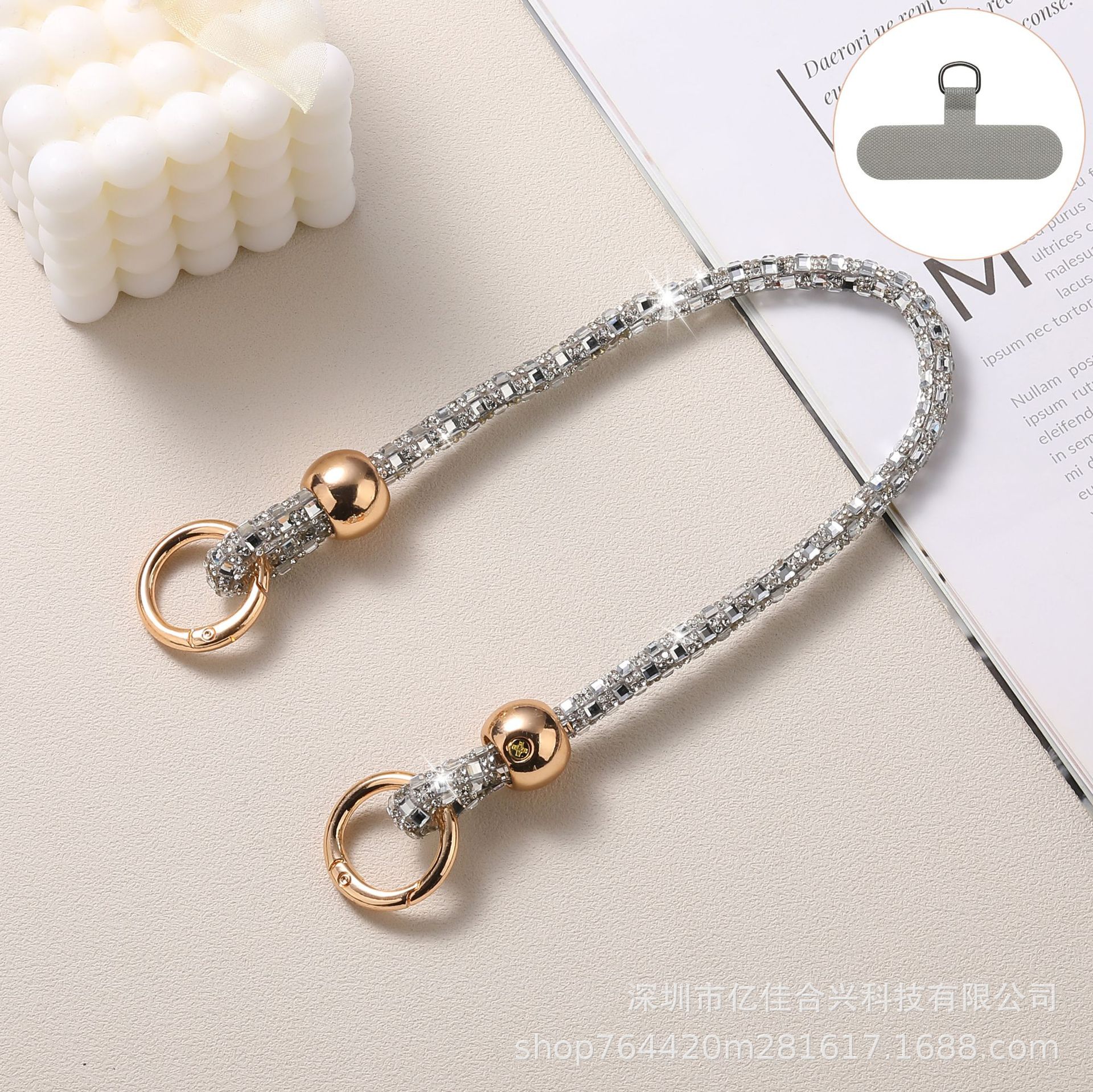 Rhinestone de lujo cuentas redondas de cristal cordón de mano cordón de teléfono móvil mensajero largo cadena colgante de teléfono móvil bolso colgante de hombro