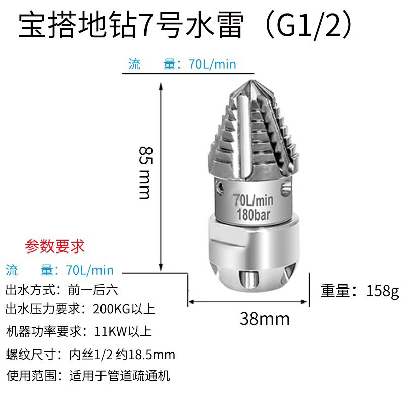 安路仕水老鼠管道疏通高压喷嘴下水道清洗机1/4接头3/8快插式冲洗|undefined