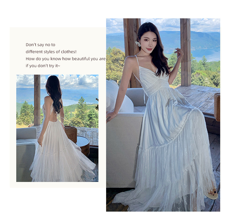 Boho-Urlaub: Weißes Maxikleid mit Spitzenbesatz und offenem Rücken – ein Kleid aus weißem Spitzen-Patchwork_voghion.com