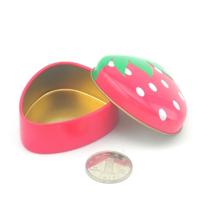 创意草莓造型糖果罐 马口铁心形零食首饰铁盒生产厂家